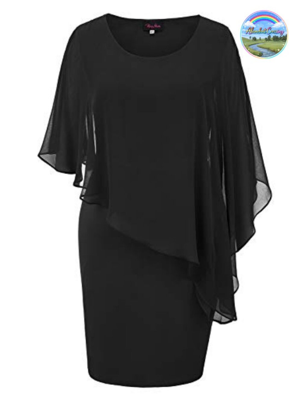 Sleeveless Bodycon Midi Dress with Chiffon Capelet Sequin Overlay